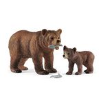 schleich 42473 Wild Life Realistic Grizzly Bear Toy Mother, Cub, and Fish - 4-Piece Animal Toy Playset, Durable and Educational Animal Toys for Fun Adventures for Boys and Girls, Gift for Kids Ages 3+