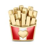 GNOCE "Food Makes Me Happy French Fries Charm 925 Sterling Silver with Yellow Gold Plating Red and White Enamel Fast Food Pendant Bead Fits Snake Chain Bracelets/Necklace