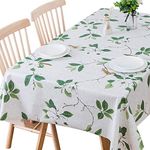 Plenmor Table Cloth Wipeable PVC Tablecloth Waterproof Wipe Clean Plastic Vinyl Table Cover Protector Rectangular for Outdoor Picnic Party (Green Leaves, 137x200 cm)