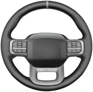 MEWANT DIY Hand Stitch on Black Genuine Leather Steering Wheel Wrap for Ford F-150 2021-2023 / F-150 Lightning 2022-2023