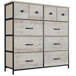 Nicehill Dresser for Bedroom with 10 Drawers, Storage Drawer Organizer, Tall Chest of Drawers for Closet, Clothes, Kids, Baby, Living Room, Wood Board, Fabric Drawers (Light Wood Grain), XL