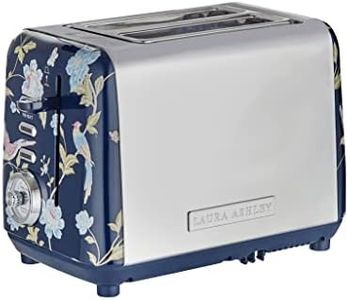 Laura Ashley Elveden Navy Stainless Steel Toaster 2 Slice By VQ - Multi Functional 2 Slice Toasters Wide Slots with 7 Variable Browning Control, Defrost & Reheat Mode - Bread Toaster with Warming Rack