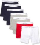 Tommy Hilfiger Men's Underwear Cotton Classics Megapack Boxer Brief-Amazon Exclusive, 3 Navy, 2 Grey Heather,1 Red, 1 White, Large