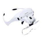 Head Mount Magnifier, Bweissth Lighted Magnifying Headband Glass Loupe Visor with 2 LED Light for Close Work, Watch Repair,Jewelry Work, Machine Repair, Arts & Crafts, Reading Aid