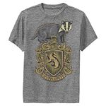 Warner Bros. Boys Harry Potter and The Deathly Hallows Hufflepuff House Crest Boys Short Sleeve Tee Shirt, Charcoal Heather, L