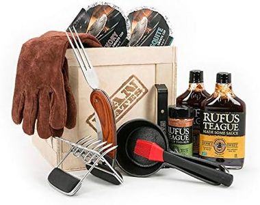 Man Crates Pit Master Barbecue Crate – The Ultimate BBQ Gift for Men – Includes Meat Claws, Barbecue Rub, Sauces, Leather Gloves & More – Ships in A Sealed Wooden Crate with A Laser-Etched Crowbar