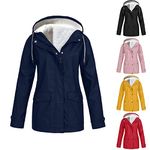 2024 Women Rain Coats and Jackets Clearance Ladies Striped Drawstring Zipper Hooded Coats Plus Size Softshell Windproof Trench Coat with Pocket Jackets Winter Outdoor Camping Hiking Waterproof Coats