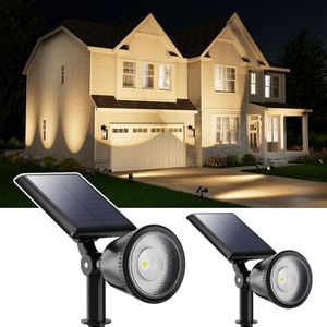 2 Pack Outdoor Solar Powered Spot Lights Waterproof Bright LED Spotlights Outside Uplighting for Yard Flag, Tree, Lawn, Garden, Backyard, House, Driveway, Super Focused Lens Spotlights, Warm White