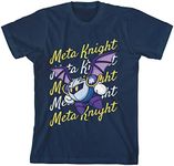 Kirby Meta Knight Flying with Repeat Text Boy's Navy Blue T-Shirt-Large