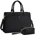 Laptop Bag for Women 15.6 inch Laptop Tote Bag Leather Large Capacity Work Tote Bag Waterproof Business Office Computer Bag Women Travel Handbag Shoulder Bag 2pcs, Black