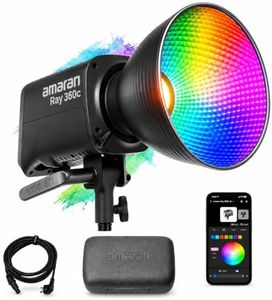 Amaran Ray 360c RGBWW LED Monolight 360W COB Studio Light Bowens Mount IP54 | Integrated AC power, DMX via USB-C, 12 FX, CCT 1800-20000K, 17130 Lux, OmniColor Engine, reflector, for broadcast, podcast