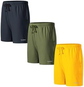 MUEBAIRES Mens Lightweight Workout Comfortable Shorts Drawstring Waistband Shorts with Deep Pockets GreyDarkGreenYellow 2XL