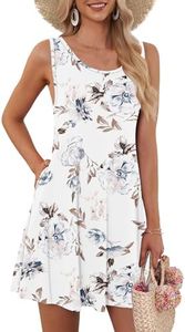 AUSELILY Women's Summer Dress Sleeveless Floral Mini Dresses with Pockets Bohemian Dress 2025 New Floral White M