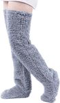 XACKWUERO Plush Slipper Stockings Furry Long Leg Warmers For Women Men Over Knee High Fuzzy Socks Winter Home Sleeping Socks (Light grey)