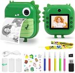 AURTEC Instant Camera for Kids, Mini Thermal Printing Camera, No Ink Required, 48MP Dual Camera,1080P HD Video, 32G TF Card, 3 Print Paper, 2.4 Inch Color Screen, Cute Animal Cartoon Design, Dinosaur