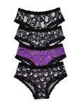 WDIRARA Women's 4 Pieces Gothic Lace Hipster Panties Set Low Rise Halloween Skull Underwear, Multicolor Purple, Medium