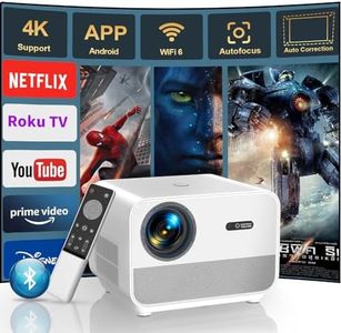 [Auto Focus/Keystone] Projector 4K with Android TV, FunFlix A1 800 ANSI Smart Projector with WiFi and Bluetooth, 50% Zoom, Native 1080P Outdoor Projector with Netflix/YouTube Built-in, 8000+ Apps