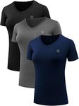 Neleus Women's 3 Pack V Neck Workout Compression Shirt,8016,Black,Grey,Navy Blue,S,Tag M