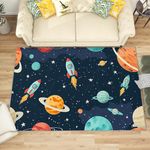 2x3 Rug, Space Door Mat Washable Non Slip Soft for Entryway, Rocket Planet Universe Rug, Kids Galaxy Carpet, Space Home Decor & Gifts