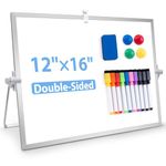 Dry Erase White Board for Desk, ARCOBIS 12"X16" Small Magnetic Desktop Whiteboard with Stand, 10 Markers, 4 Magnets, 1 Eraser, Double-Sided White Board Easel for Drawing, to Do List, Memo, Silver