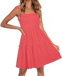 ZESICA Women's 2024 Summer Spaghetti Strap Sleeveless Square Neck Ruffle A Line Swing Mini Dress, Watermelon, Medium