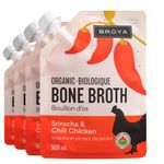 Broya Chicken Bone Broth | Certified Organic Chicken with Collagen Protein | Paleo, Keto and Gluten-Free | Perfect for Sipping, Soup and Cooking Stock | Sriracha & Chili (4 Packets)