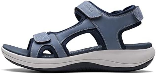 Clarks Women's Mira Bay Flat Sandal, Denim Blue Textile, 8.5