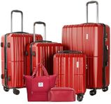 TRACK TRAVEL 4 Piece Luggage Set ABS+PC Expandable Hardshell TSA Lock Aluminum Trolley Spinner Wheels (Wine Red, 6 Piece Set)