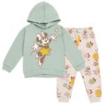 Mickey Mouse & Friends Minnie Mouse Girls Fleece Pullover Hoodie and Pants Outfit Set Toddler to Little Kid, Green / White, 3T