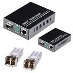 A Pair of 1.25G/s Bidi Gigabit Multi-Mode Fiber Ethernet Media Converter with 2PCS Bidi SFP LC Dual Transceiver Module Included, 10/100/1000Base-Tx to 1000Base-SX SMF RJ45 to SFP Slot up to 550M