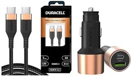 Duracell Car Charger 65 W with Series 3 - C to C Cable - Cellular Phones, Black