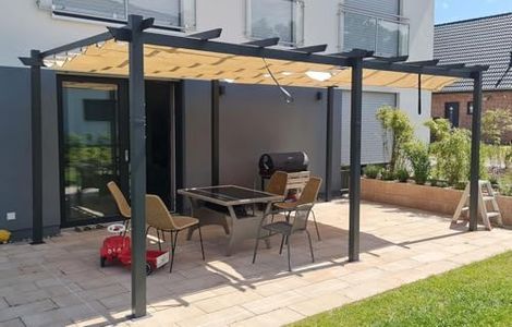 PURPLE LEAF 12' X 20' Outdoor Retractable Aluminum Pergola with Sun Shade Canopy Patio Metal Porch Garden Pavilion Grill Gazebo Modern Backyard Grape Trellis Pergola, Beige