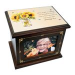 AODIYA Large Wooden Cremation Urns for Adult Male Female Ashes, Funeral Memorial Urns for Human Ashes, Decorative Burial Urns Box and Casket for Men Women Ashes (Sunflowers)