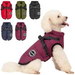 AIMYDOG Dog Winter Coat, Warm Dog Jacket Reflective Adjustable Dog Fleece Vest with Harness Built in, Waterproof Windproof Dog Snow Jacket Snowsuit with Zipper for Small Medium Dogs, Purple L