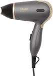 Bauer Professional 39819 TourmaPro Travel Hair Dryer Set/Folding Handle, Carry Case, Hairbrush & Comb / 2 Heat & Speed Settings/Dual Voltage/Grey & Gold