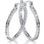 Diamond Hoop Earrings for Women Glitter Rhinestone Round Earrings Crystal Hoop Earrings Loop Earrings for Women Cute Luxury Hoop Bling Earrings for Girls Women (Silver, 36 mm)