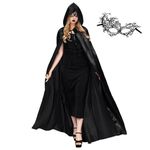 LKOIVNED Black Hooded Cape with Eye Mask, Black Cloak Kids Halloween Costume Grim Reaper Cape for Girls Halloween Carnival Fancy Dress Masquerade Vampire Witch Cosplay Party (M)