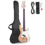 Bonnlo Electric Bass Guitar 4 Strings Full Size for Beginner Exquisite Basswood Burning Bass with Bag, Strap and Accessories,Wood