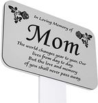 Mom Memorial Grave Marker Plaque with Engraved Poetry for Mother “In Loving Memory of Mom”, Cemetery Ground Stake Sign Decoration, Silver Plaque, Clear Stake