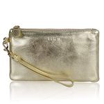 befen Genuine Leather Gold Clutch Purses for Women Chic Clutch Wallet Golden Evening Wristlet Purses for Women iPhone Dressy Bag - Metallic Gold