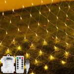 2 Pack 1.7m x 1.5m Christmas Net Lights Battery Operated 100 LED Fairy Lights Waterproof String lights with 8 modes for Outdoor IndoorTree Bushes Garden Wall Christmas Decorations - Warm White