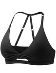 YEOREO Sports Bras for Women Open Back Workout Gym Bra Padded Medium Impact Yoga Tops with Ajustable Back Straps Black Medium