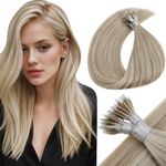 LaaVoo Nano Beads Hair Extensions 16 Inch 50s 50g Dark Blonde Highlight Platinum Blonde Nano Hair Extensions Real Human Hair Remy Straight Nano Ring Hair Extensions #18/613