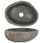 vidaXL Basin | Oval Natural River Stone Sink | Practical Washroom and Bathroom Basin | Easy to Clean Polished Inner Surface and 4.5 cm Drain Hole | Color: Anthracite