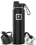 IRON °FLASK Sports Water Bottle - 650 ml, 3 Lids (Spout Lid), Vacuum Insulated Stainless Steel, Double Walled, Thermo Mug, Metal Canteen (Midnight Black)