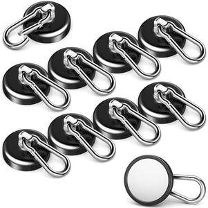 FINDMAG Heavy Duty Magnetic Hook, 150LBS+ Strong Black Magnetic Carabiner with Hooks, Neodymium Magnets Hooks for Hanging, Magnets with Swivel Carabiner Hook for Cruise Cabins, Home, Garage, 10 Pack