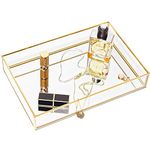 Gold Mirror Tray Jewelry Organizer Vanity Tray Jewelry Tray Perfume Tray Dresser Tray Decorative Tray, Glass Metal Makeup Tray for Bathroom Bedroom Cosmetics Storage, 11.8 x 7.9 Inch