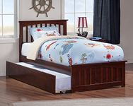 Atlantic Furniture AR8726017 Mission Platform Bed with Matching Foot Board and Twin Size Urban Trundle, Twin, Caramel