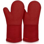 Extra Long Silicone Oven Mitts, sungwoo Durable Heat Resistant Oven Gloves with Quilted Liner Non-Slip Textured Grip Perfect for BBQ, Baking, Cooking and Grilling - 1 Pair 14.6 Inch Empire Red