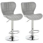 HOMCOM Bar Stools Set of 2, Swivel Counter Height Bar Stools, Height Adjustable Bar Chairs with Linen Upholstery and Footrest for Kitchen, Home Pub, Grey